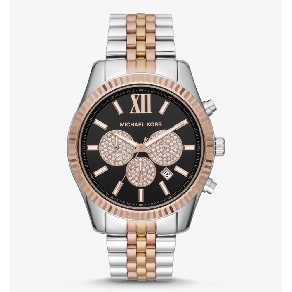 Unisex MICHAEL KORS Lexington Tri-Tone Watch MK8714 WITH GIFT BOX